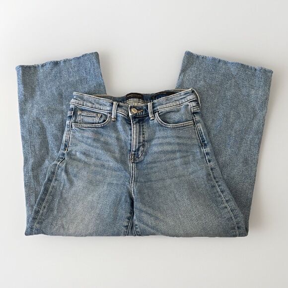 Banana Republic High-Rise Wide Leg Crop Blue Jeans Sz 26 Med Wash Frayed‎ Ankle - Picture 2 of 9